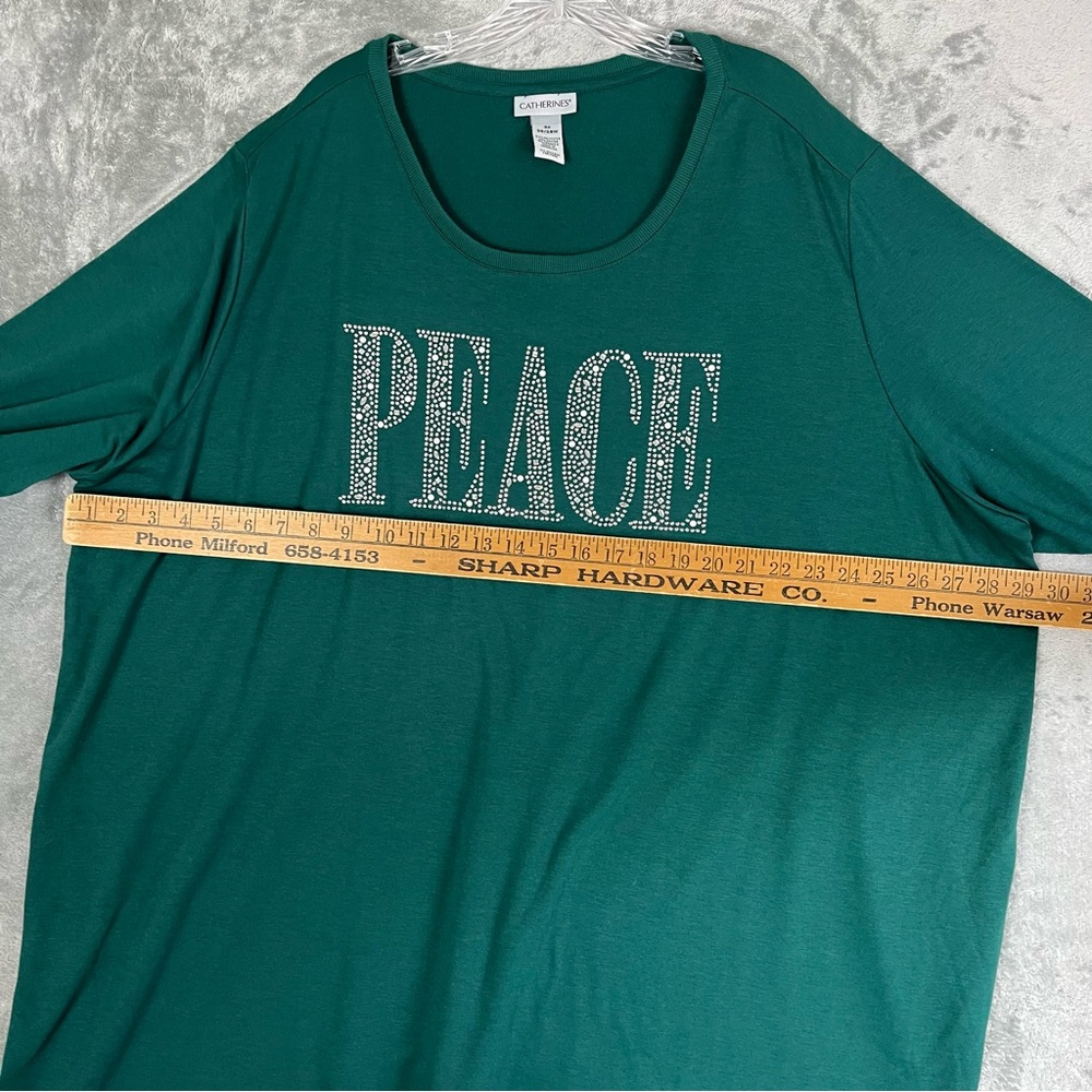 Catherines NWT Peace Rhinestone Graphic‎ Long Sleeve Tunic Tee TShirt 3X Holiday - Picture 9 of 11